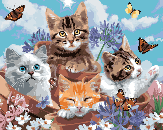 Malen nach Zahlen - KATZEN IM BLUMENTOPF UND SCHMETTERLINGE (HOWARD ROBINSON)