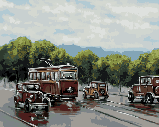 Malen nach Zahlen - TRAM MIT AUTOS