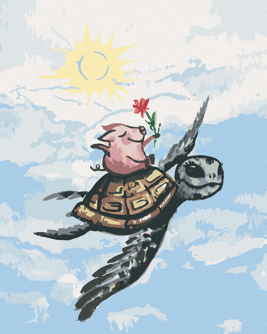 Diamond painting - EIN SCHWEIN, DAS AUF EINER SCHILDKRÖTE FLIEGT