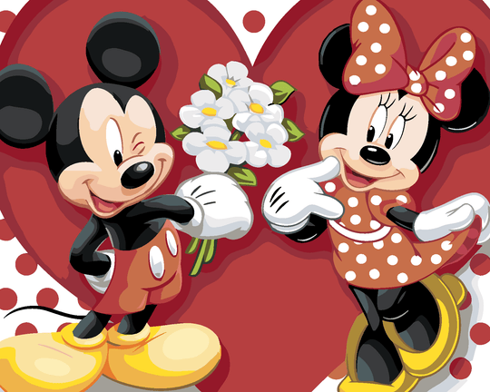 Malen nach Zahlen - MICKEY MOUSE MIT BLUMEN FÜR MINNIE