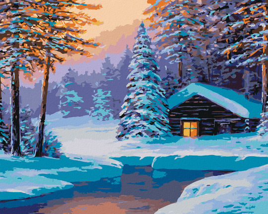 Diamond painting - BLOCKHAUS IN EINEM VERSCHNEITEN WALD