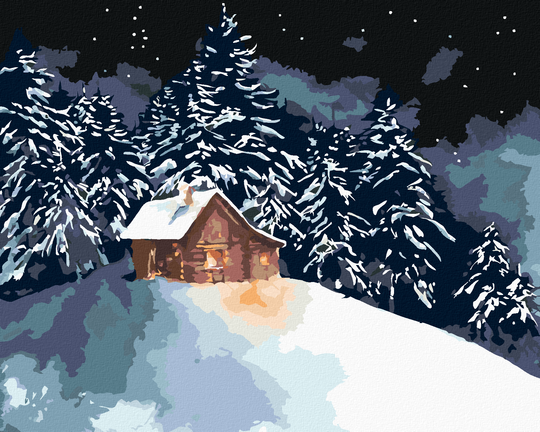 Diamond painting - WALDBLOCKHAUS AUF EINEM VERSCHNEITEN HÜGEL