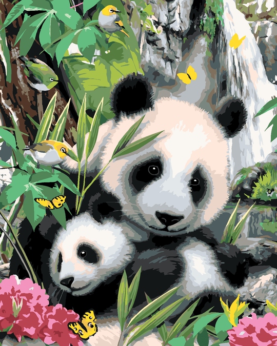 Malen nach Zahlen - PANDA MIT JUNGEM UND WASSERFALL (HOWARD ROBINSON)