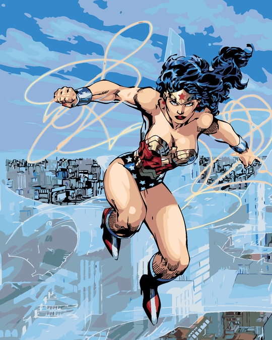 Malen nach Zahlen - WONDER WOMAN UND EIN LASO IM FLUG