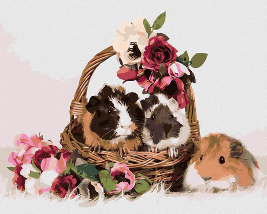 Diamond painting - MEERSCHWEINCHEN IN DEM BLUMENKORB