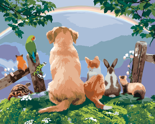 Malen nach Zahlen - TIERE UND EIN REGENBOGEN IN DER FERNE (HOWARD ROBINSON)