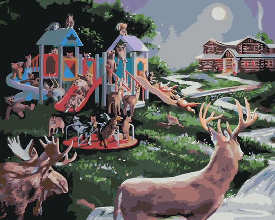 Malen nach Zahlen - TIERE AUF DEM KINDER-SPIELPLATZ (D. RUSTY RUST)
