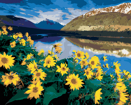Diamond painting - GELBE BLUMEN AM BERGSEE (DENNIS FRATES)