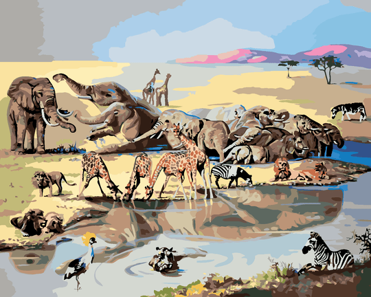 Malen nach Zahlen - TIERE AN DER WASSERSTELLE 2 (D. RUSTY RUST)
