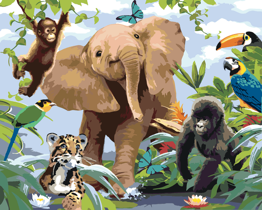 Malen nach Zahlen - ELEFANT UNTER TIERFREUNDEN (HOWARD ROBINSON)