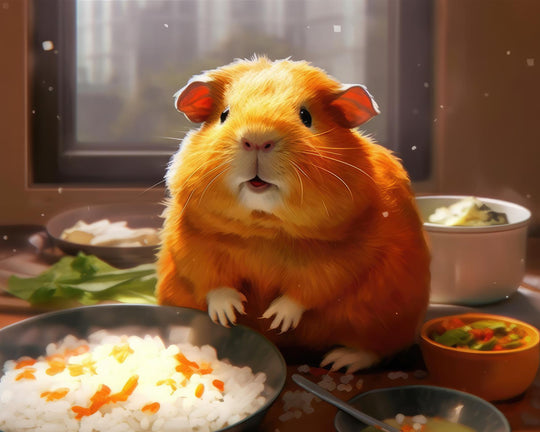 Leinwandbilder - Meerschweinchen bei der Zubereitung des Mittagessens