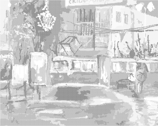 Punktmalerei - STRASSENBAHN, DIE BEI NACHT DURCH DIE STADT FÄHRT