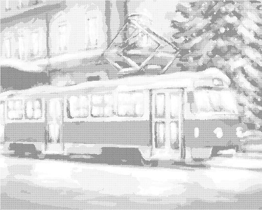 Punktmalerei - STRASSENBAHN MIT WEIHNACHTSBAUM