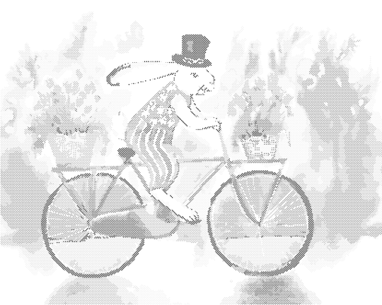 Punktmalerei - KANINCHEN MIT HUT AUF DEM FAHRRAD
