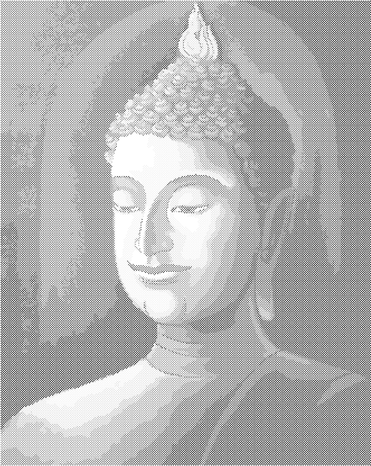 Punktmalerei - BUDDHA AUF ROTEM HINTERGRUND