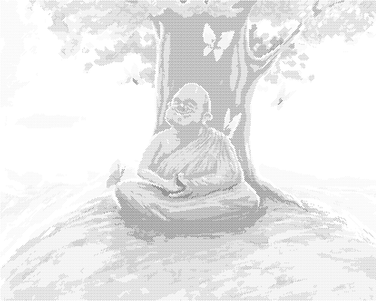 Punktmalerei - BUDDHA SITZT UNTER DEM BAUM DER KUNST