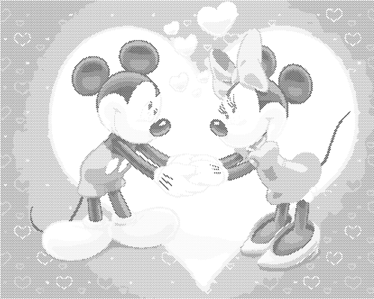 Punktmalerei - MICKEY MOUSE, MINNIE UND HERZEN