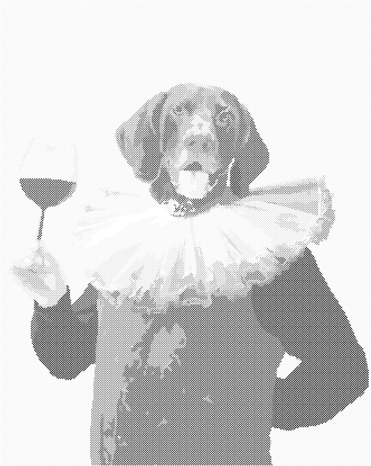 Punktmalerei - KÖNIGLICHER HUND UND EIN GLAS WEIN