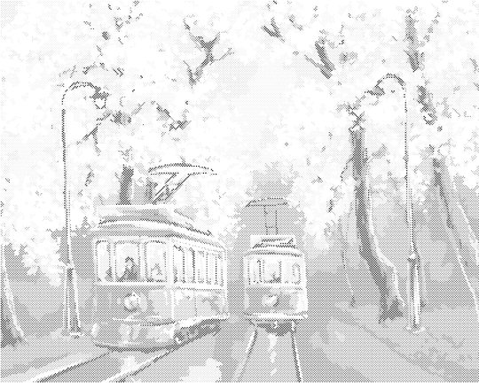 Punktmalerei - STRASSENBAHNEN UNTER DEN KIRSCHBLÜTEN