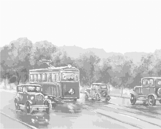 Punktmalerei - TRAM MIT AUTOS